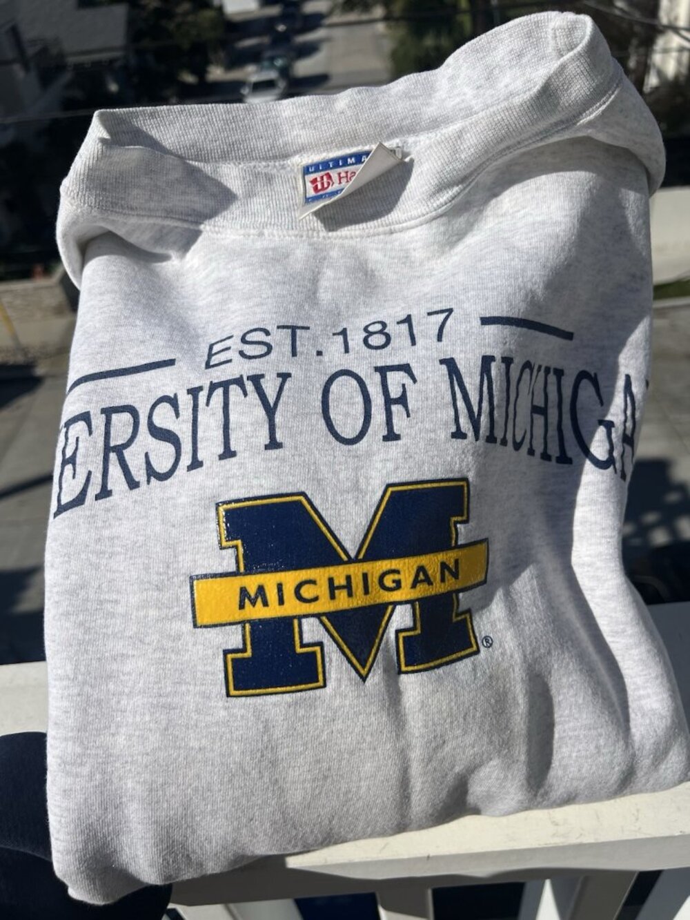 Vintage 90s Ultimate Hanes Michigan Wolverines gray crewneck sweatshirt XL retro - Picture 2 of 7